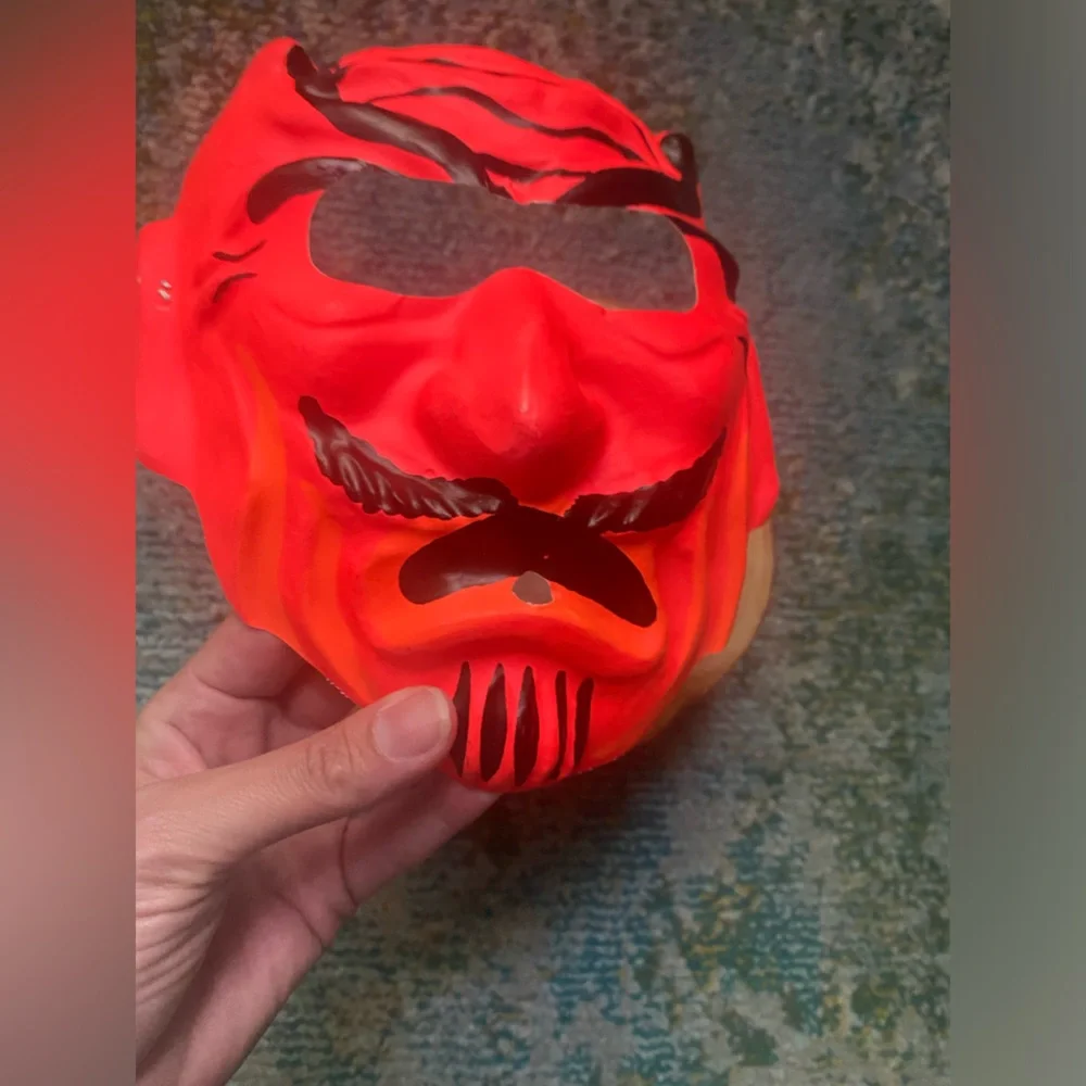 Vintage dead stock plastic molded red Devil spooky Halloween costume face mask